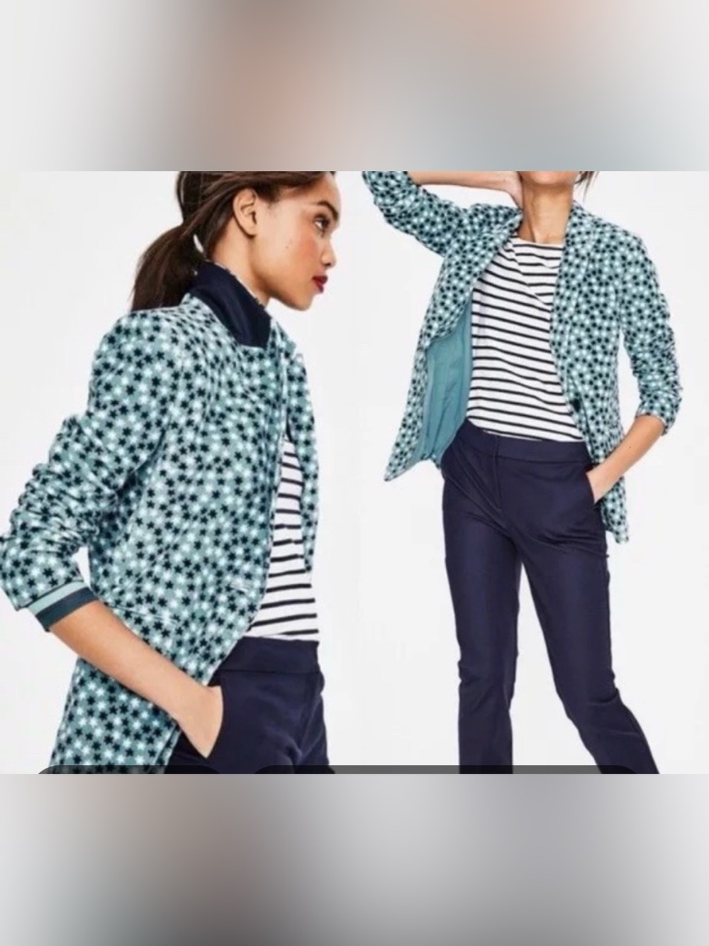 Boden Oxshott Cord Blazer Teal Star Print Corduroy Jacket 8P EUC